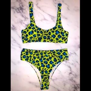 Yellow & Blue/Black Leopard print Bikini